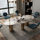 Luxury White Oval Stone Tabletop Dining Table with Gold Round Base