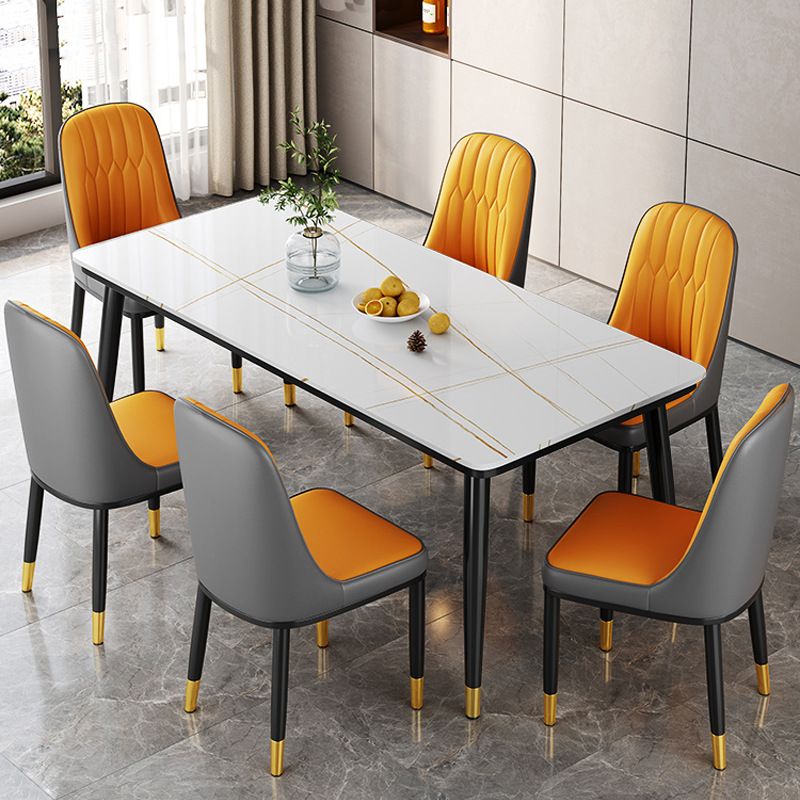 Metal 4 Legs Dining Table Contemporary Rectangle Stone Top Dining Table for Living Room Clearhalo 'Dining Tables & Seating' 'Dining Tables' 'dining_table' 'furn' 'furn_dining_table' 'Furniture' 'furniture_dining_table' 'Kitchen & Dining Furniture' 'kitchen' 'kitchen_dining_table' 1200x1200_4b8c3513-489c-462e-90b9-3a8ad9dba09d
