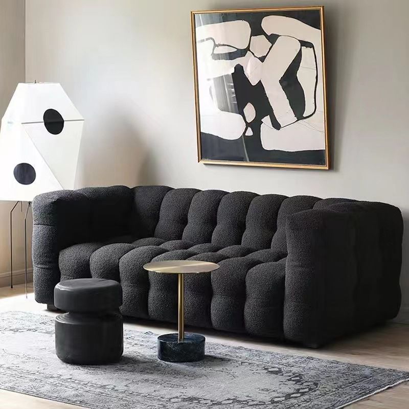 Modern 3/4-seater Tuxedo Arm Sofa Biscuit Back Sofa in Black/White