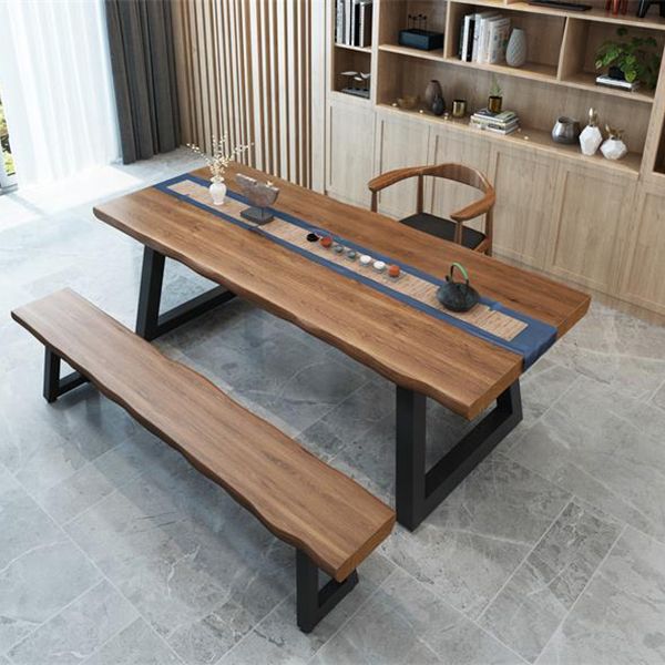 Industrial Rectangle Solid Wood Standard Height Double Pedestal Dining Table Clearhalo 'Dining Tables & Seating' 'Dining Tables' 'dining_table' 'furn' 'furn_dining_table' 'Furniture' 'Kitchen & Dining Furniture' 1200x1200_4b9bac05-6fbd-4b4a-a15e-4d5f35cd99d8