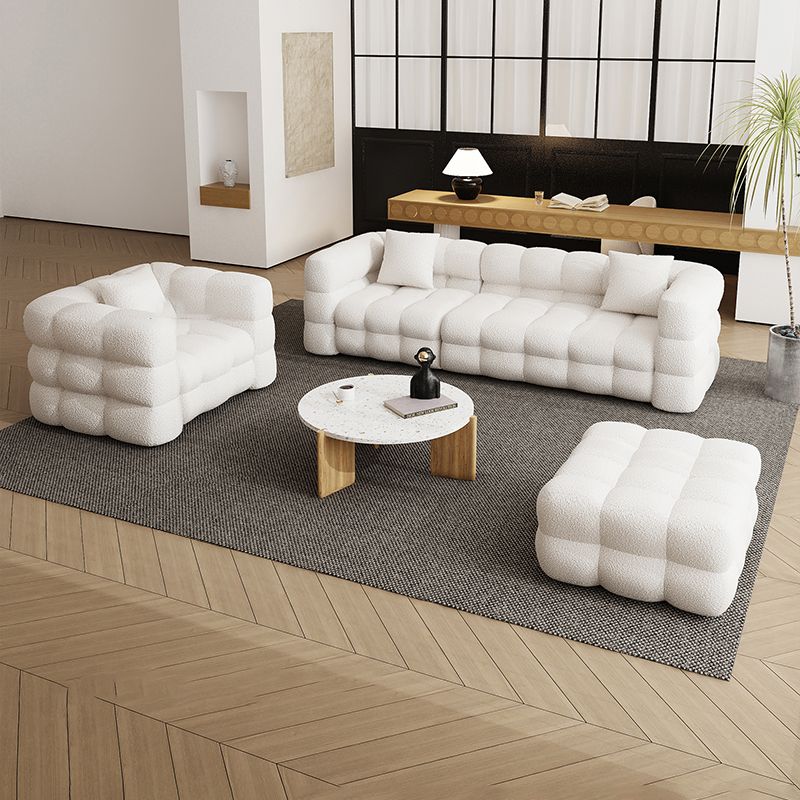 Tuxedo Arm Sofa Sewn Pillow Back Modern Seating in White for Apartment