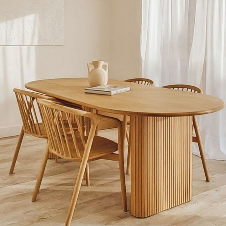 Modern Natural Base Table Oval Wood Top Dinner Room Kitchen Table Clearhalo 'Dining Tables & Seating' 'Dining Tables' 'dining_table' 'furn' 'furn_dining_table' 'Furniture' 'Kitchen & Dining Furniture' 1200x1200_4b9f5826-d5ef-4752-81a4-954869eac5a9