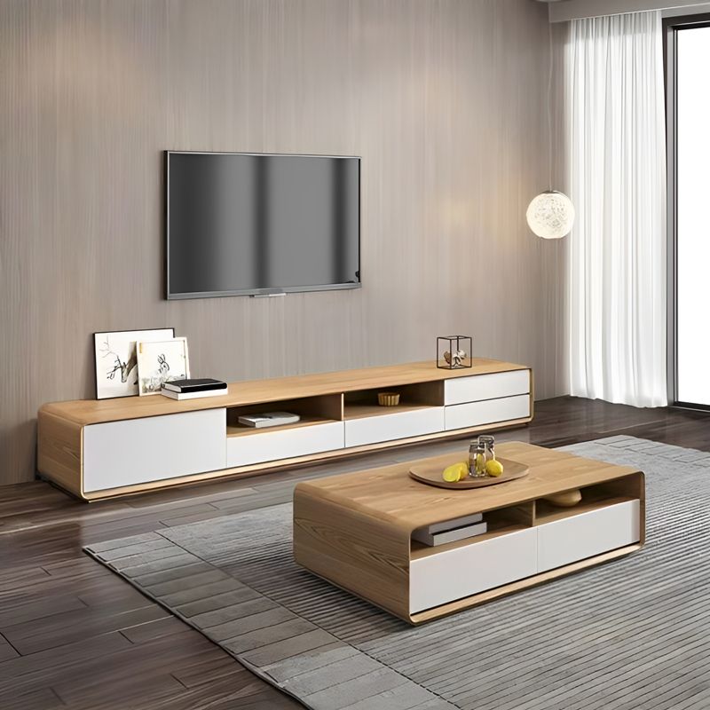 Wooden TV Media Console Scandinavian TV Stand Console with 4 Drawers Clearhalo 'furn' 'furn_tv_stands_entertainment_centers' 'Furniture' 'Living Room Furniture' 'TV Stands & Entertainment Centers' 'TV Stands & Media Storage Furniture' 'tv_stands_entertainment_centers' 1200x1200_4b9feb33-df99-406a-a712-f19733a80ae8