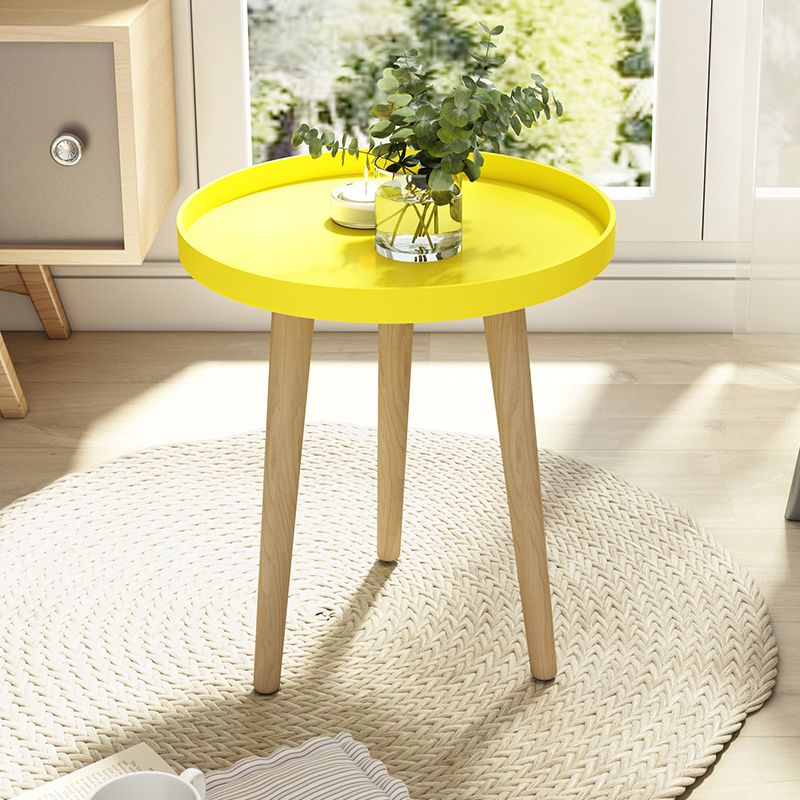 17.71" Tall Plastic Round Top Side Table Wooden 3 Legs End Table
