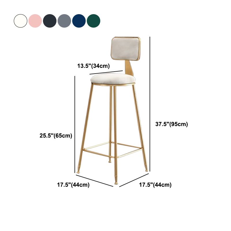 Glam Armless Backrest Counter Stool Iron Cashier Bar Stool with Flannel Cushion and Pedal Clearhalo 'Bar Furniture' 'Bar Stools' 'bar_stools' 'furn' 'furn_bar_stools' 'Furniture' 'furniture_bar_stools' 'Kitchen & Dining Furniture' 1200x1200_4baadb39-3105-4cf5-965d-a6e5fb902a34