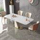 Minimalist 1/2/3/5/7 Pieces Furniture Stone Rectangle Dining Table Set in White