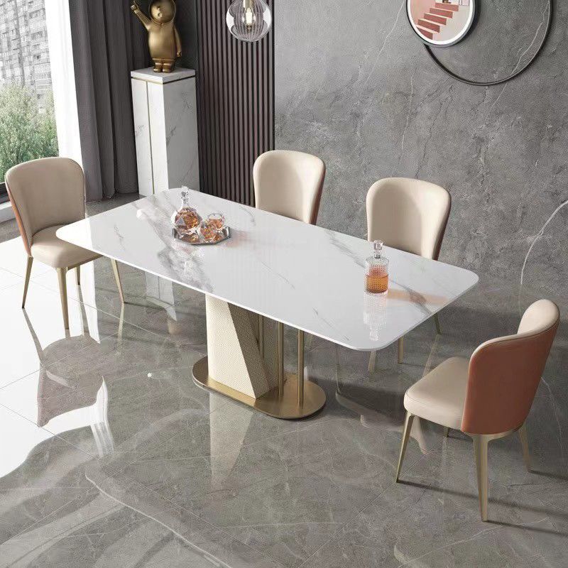 Minimalist 1/2/3/5/7 Pieces Furniture Stone Rectangle Dining Table Set in White