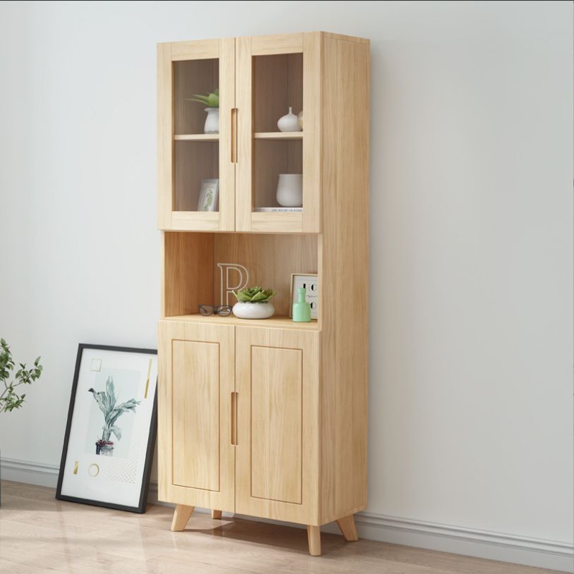 Contemporary Cabinet Rectangle Glass Paned With Doors Pine Accent Cabinet Clearhalo 'Cabinets & Chests' 'cabinets_chests' 'furn' 'furn_cabinets_chests' 'Furniture' 'Living Room Furniture' 1200x1200_4badc254-8a49-40cb-8572-3e89ff298d4e