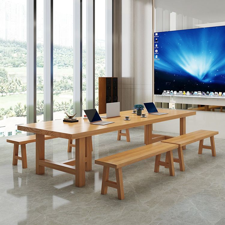 Rectangle Industrial Dining Room Table Pine Solid Wood Table with Double Pedestal Clearhalo ' dining_table' 'Dining Tables & Seating' 'Dining Tables' 'furn' 'furn_dining_table' 'Furniture' 'furniture_dining_table' 'Kitchen & Dining Furniture' 'kitchen&dining_furn' 'kitchen' 'kitchen_dining_table' 1200x1200_4bafcde8-13a0-4232-9478-06a02634dadc
