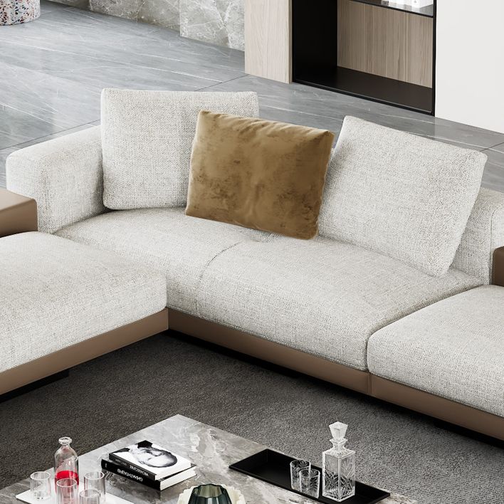 Farmhouse Sectional Sofa with Square Arms in Beige Linen Blend Clearhalo 'furn' 'furn_sectionals' 'Furniture' 'Living Room Furniture' 'Sectionals' 1200x1200_4bb156a4-5033-4dea-80a4-fa0a33e6bb0d