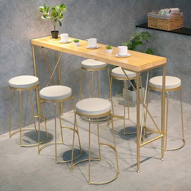 Solid Wood Rectangle Bar Table Gold Legs and Metal Base Bar Table