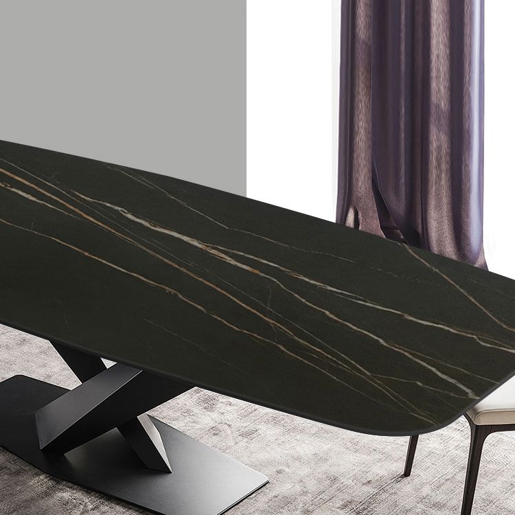 Sintered Stone Rectangle Dining Table Industrial Black Kitchen Table with Pedestal Base Clearhalo 'Dining Tables & Seating' 'Dining Tables' 'dining_table' 'furn' 'furn_dining_table' 'Furniture' 'furniture_dining_table' 'Kitchen & Dining Furniture' 'kitchen' 'kitchen_dining_table' 1200x1200_4bb8fcc7-8996-45d6-a95d-2b6a6f30799e