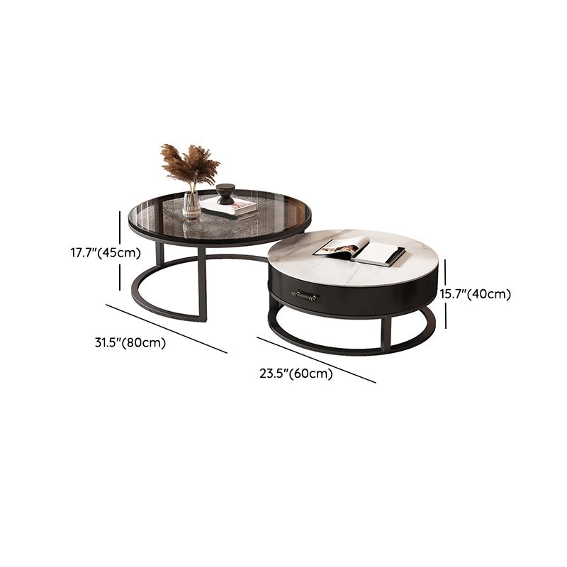 Glass Top Coffee Table Set Frame Cocktail Table with Drawers