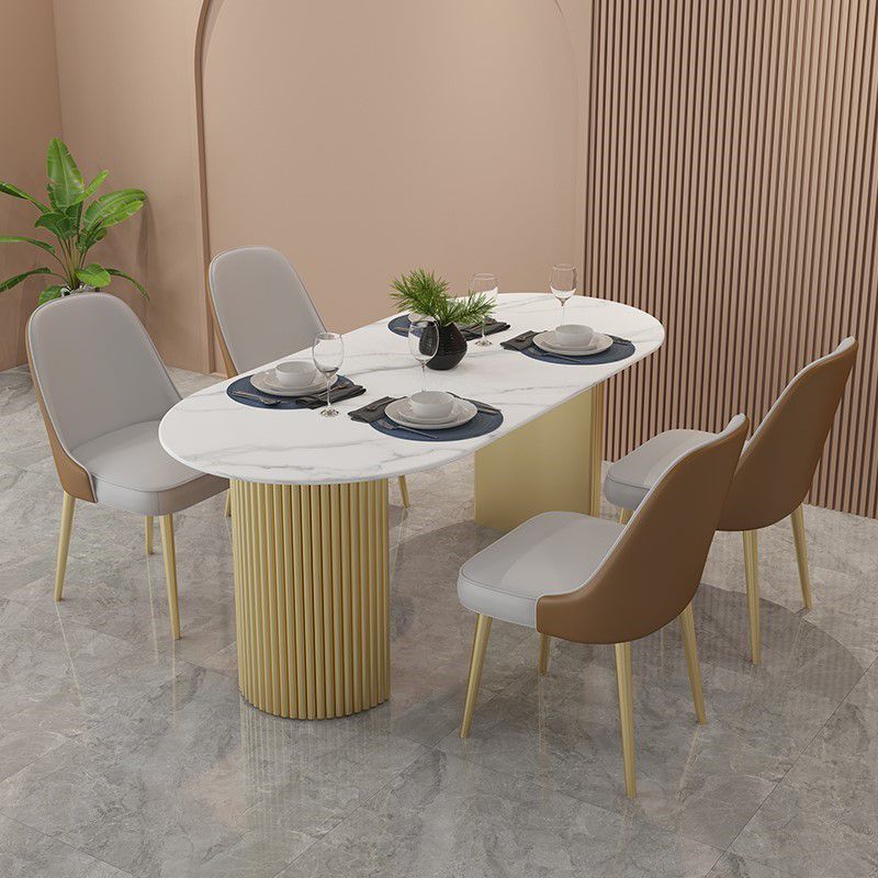 Oval Double Pedestal Modern Dining Table Fixed Table for Dining Room Clearhalo 'Dining Tables & Seating' 'Dining Tables' 'dining_table' 'furn' 'furn_dining_table' 'Furniture' 'furniture_dining_table' 'Kitchen & Dining Furniture' 'kitchen' 'kitchen_dining_table' 1200x1200_4bc11dd3-19dc-4245-b63a-d42d5ea5de5a