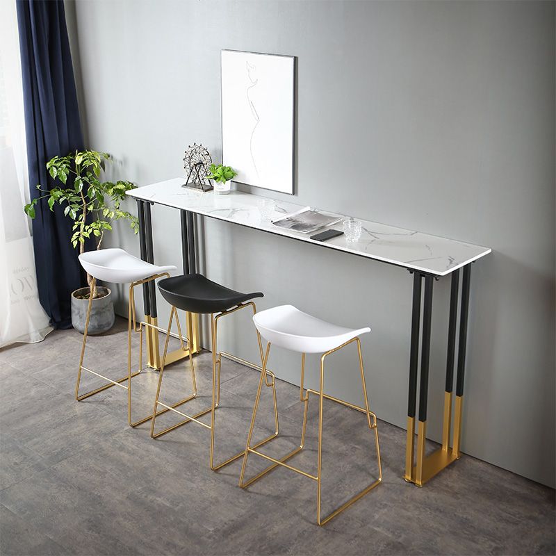 Glam Rectangle Stone Pub Bar Table Indoor Black Iron Bar Dining Table with Sled Pedestal Clearhalo 'Bar Furniture' 'Bar Tables' 'bar_tables' 'furn' 'furn_bar_tables' 'Furniture' 'furniture_bar_tables' 'Kitchen & Dining Furniture' 'kitchen&dining_furn' 'kitchen' 1200x1200_4bc3e68d-7aa3-4a04-ba2f-7fb79b477dfa