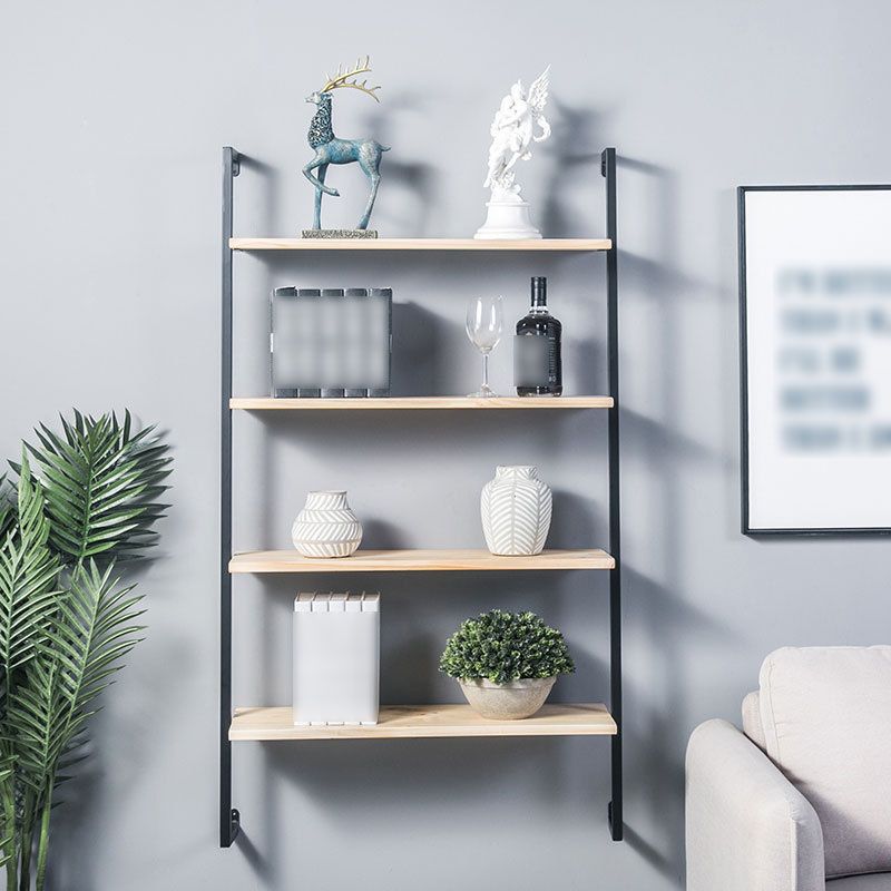 Industrial Wall Unit Bookshelf Metal Frame Solid Wood Shelf Bookshelf Clearhalo 'Bookcases' 'Furniture' 'furniture_bookcases' 'kitchen' 'kitchen_bookcases' 'Living Room Furniture' 'Office Furniture' 1200x1200_4bc49481-6d5a-4ad7-9984-c82f3532e31b