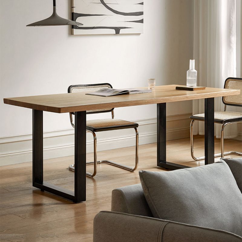 Mesa de comedor de madera maciza de roble rectangular de roble industrial con trineo