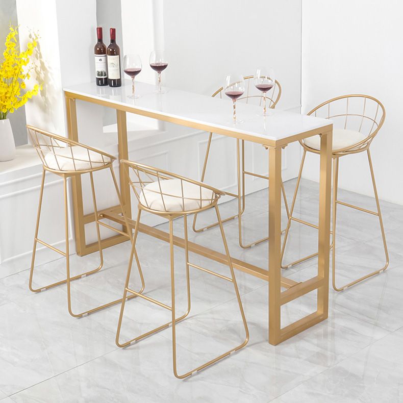 1/2/3/5 pièces Glam Glam Iron Bar Table Set Recangle Bistro Set avec un faux marbre blanc