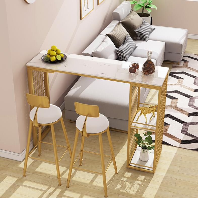 Marble Bar Stool Table with Rectangle Table Top Double Pedestal Table, Only Table Clearhalo 'Bar Furniture' 'Bar Tables' 'bar_tables' 'furn' 'furn_bar_tables' 'Furniture' 'furniture_bar_tables' 'Kitchen & Dining Furniture' 1200x1200_4bc73c04-f067-4553-896a-06b2c9702a52