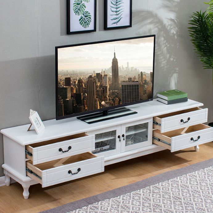 Traditioneel massief houten tv-meubel, 19,7 inch H tv-console met 4 lades en kast