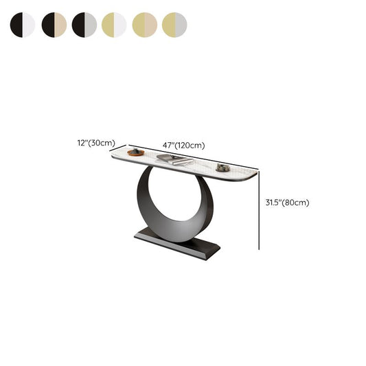 Glam 11,81 "W tavolo console in pietra tavolo di accento di mezza luna con 1 scaffale
