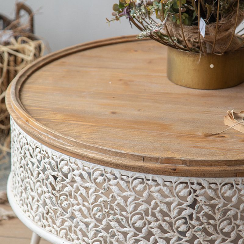 French Country Round Coffee Table with Natural Pine Wood Top Clearhalo 'Coffee & Accent Tables' 'Coffee Tables' 'coffee_tables' 'furn' 'furn_coffee_tables' 'Furniture' 'Living Room Furniture' 1200x1200_4bd243cf-888f-4c98-956e-def93e3d3f96