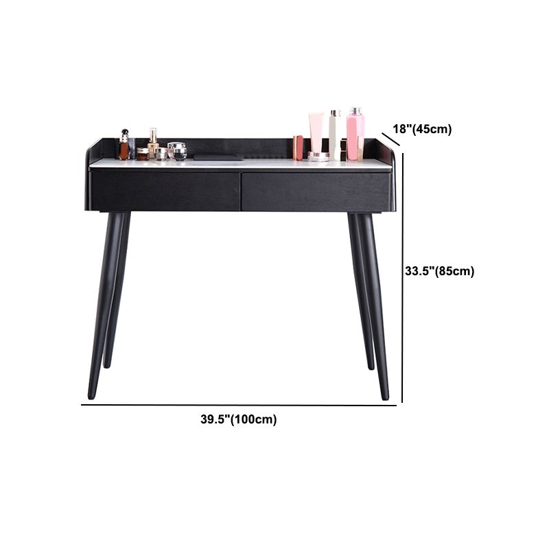 Contemporary Stone Makeup Dressing Table 33.5" H 2 Drawers Vanity Table in Black Clearhalo 'Bedroom Furniture' 'furn' 'furn_makeup_vanities' 'Furniture' 'Makeup Vanities' 'makeup_vanities' 1200x1200_4bd53303-d811-4ca3-bb51-2d45a7a48847
