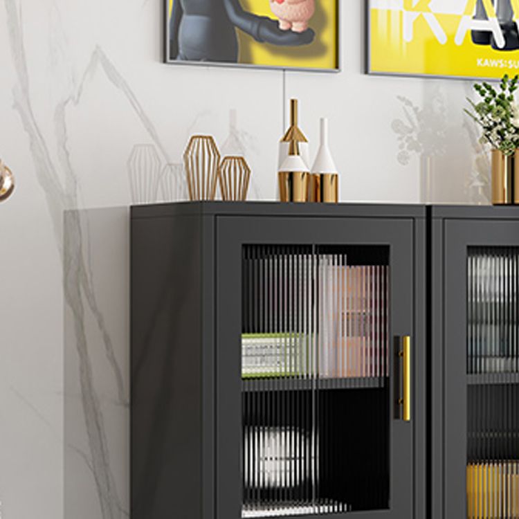 Contemporary Dining Server with Glass Doors Metal Buffet Server Clearhalo 'buffet_sideboard' 'Buffets & Sideboards' 'furn' 'furn_buffet_sideboard' 'Furniture' 'Kitchen & Dining Furniture' 1200x1200_4bd7609c-adc7-4e82-9d18-c302b100e89a