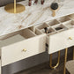 Tavolo da vanità in pietra lussuosa con cassetti da 30,7 "Hkeup da toeletta da toep set in beige