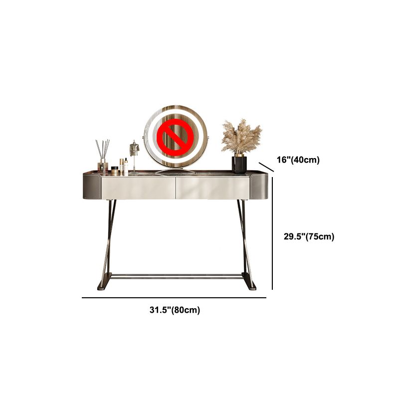 Piedra y metal con mesa de tocador de acento de cuero falso, 29.5 "