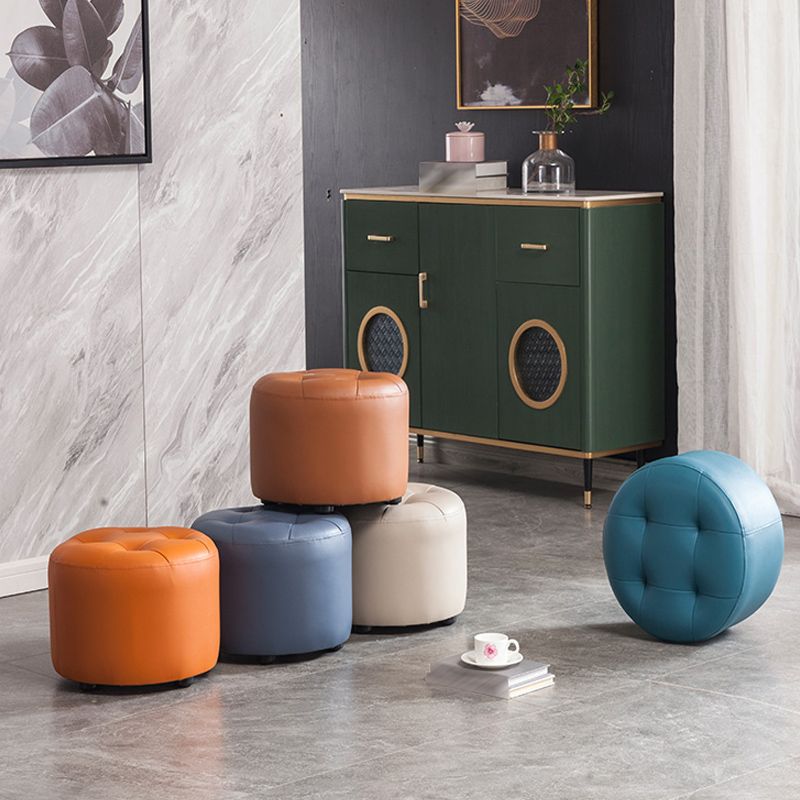Modern Pouf Ottoman Faux Leather Upholstered Tufted Solid Color Cylinder Shape Ottoman Clearhalo 'furn' 'furn_ottomans_poufs' 'Furniture' 'Living Room Furniture' 'Ottomans & Poufs' 'ottomans_poufs' 1200x1200_4bdb50c1-09bc-402c-b808-c5fcc558e9c4
