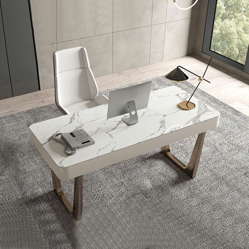 Bureau de bureau en pierre moderne bureau de tâche de forme rectangulaire avec 3 tiroirs en blanc