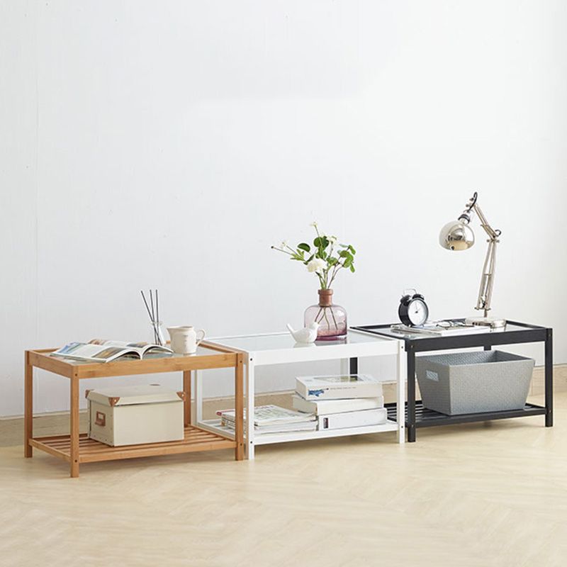 Madera de madera y vidrio mesita de noche moderna mesita de noche abierta con piernas