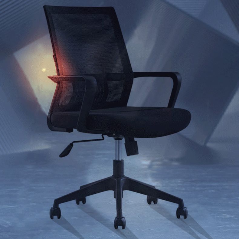 Chaise de bureau à roulettes modernes, fauteuil à dossier moyen en microfibre noir