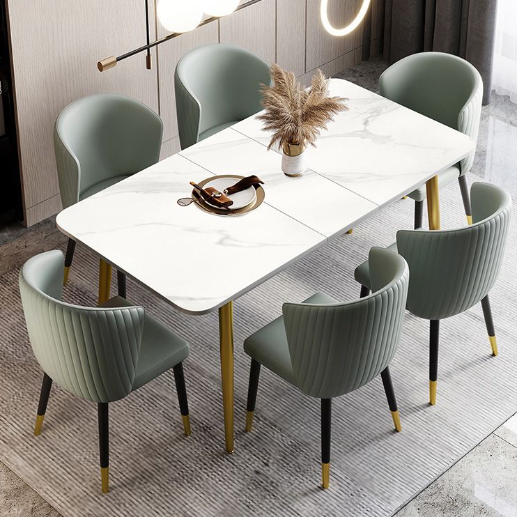 Rectangle Traditional Luxury Dining Table White Sintered Stone Table with 4 Gold Legs Clearhalo ' dining_table' 'Dining Tables & Seating' 'Dining Tables' 'furn' 'furn_dining_table' 'Furniture' 'furniture_dining_table' 'Kitchen & Dining Furniture' 'kitchen&dining_furn' 'kitchen' 'kitchen_dining_table' 1200x1200_4bdd8150-6f54-41b5-9eca-01e77c6c8904