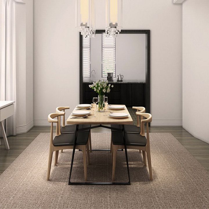 Contemporary Solid Wood Rectangle Shape Dining Set Kitchen Standard Dining Set with Double Pedestal Clearhalo 'Dining Room Sets' 'Dining Tables & Seating' 'dining_room_set' 'furn' 'furn_dining_room_set' 'Furniture' 'furniture_dining_room_set' 'Kitchen & Dining Furniture' 'kitchen&dining_furn' 'kitchen' 1200x1200_4bdede50-a0b6-4426-bcfb-07b623ef8456