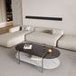 15.74" H Oval Glass Coffee Table Stainless Steel Sled Cocktail Table with Shelf