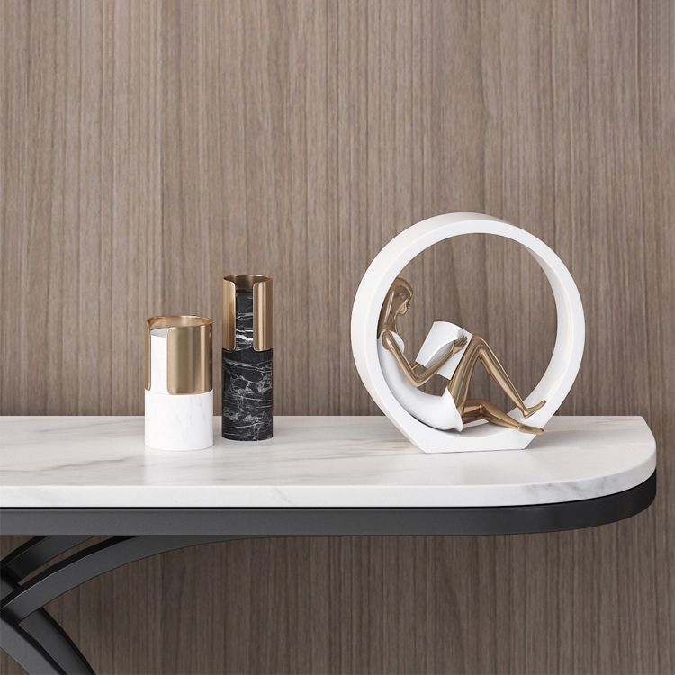 12 inch Wide Accent Table Glam style Stone Half Moon Console Table for Hall