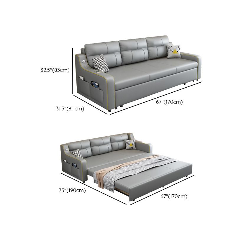 Contemporary Grey Bonded Leather Sleeper Sofa with Box and Cushion Back Clearhalo 'furn' 'furn_futons' 'Furniture' 'Futons & Daybeds' 'Futons' 'Living Room Furniture' 1200x1200_4be28728-76e7-4348-a58a-48e58280e470