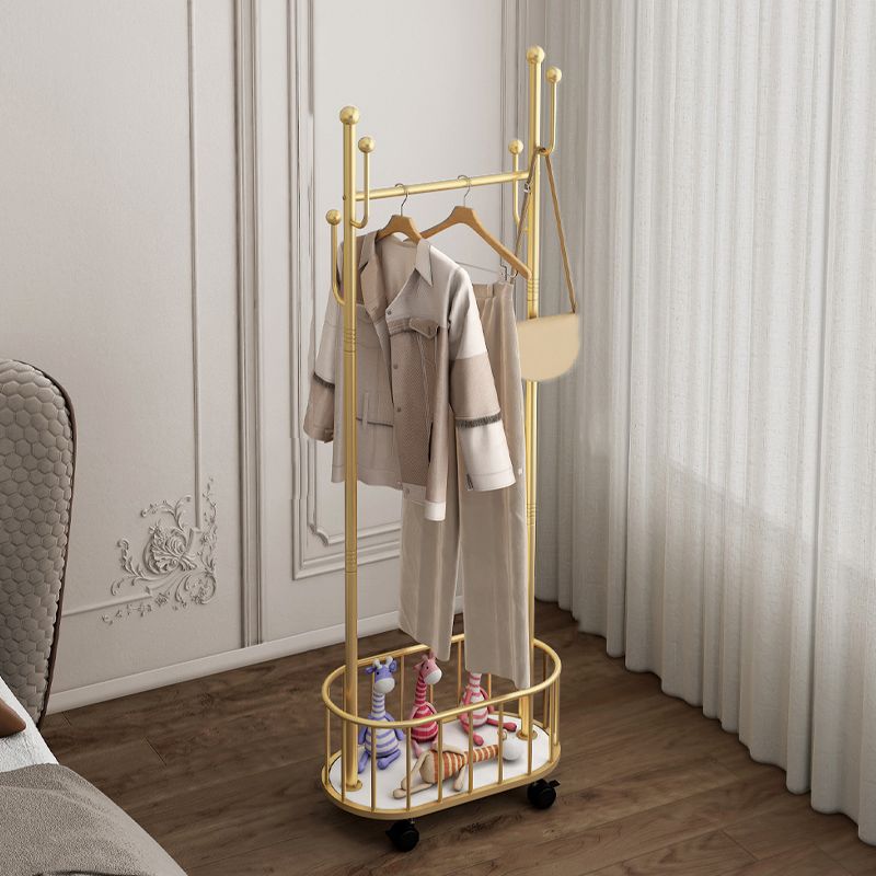 Luxurious Metal Hall Tree Plain Coat Hooks Storage Bench Coat Rack with Castors