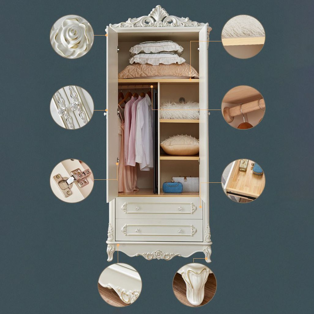 Franse plattelandsklederkast massief houten garderobe kast met stoffen staaf