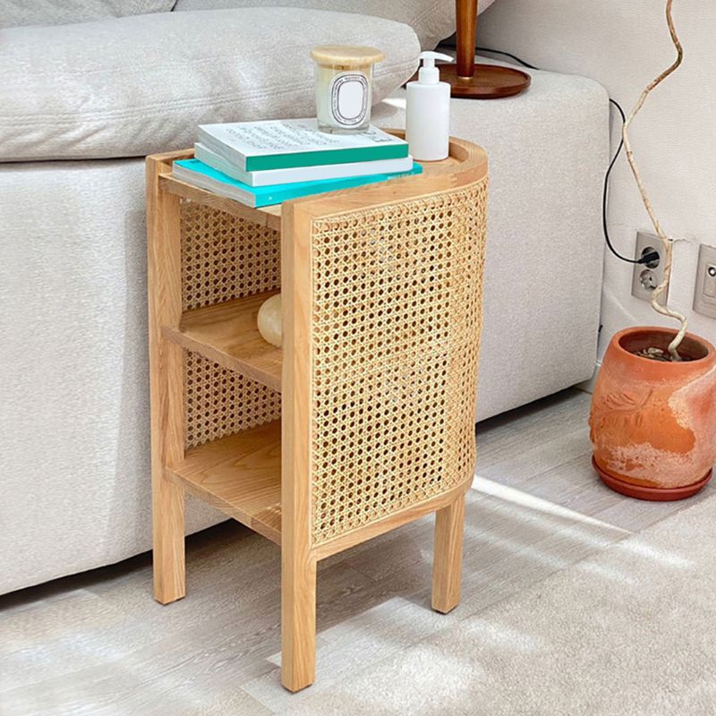 Mesa de noche de madera sólida de cama de cama moderna con estante inferior, 24.4 "de alto