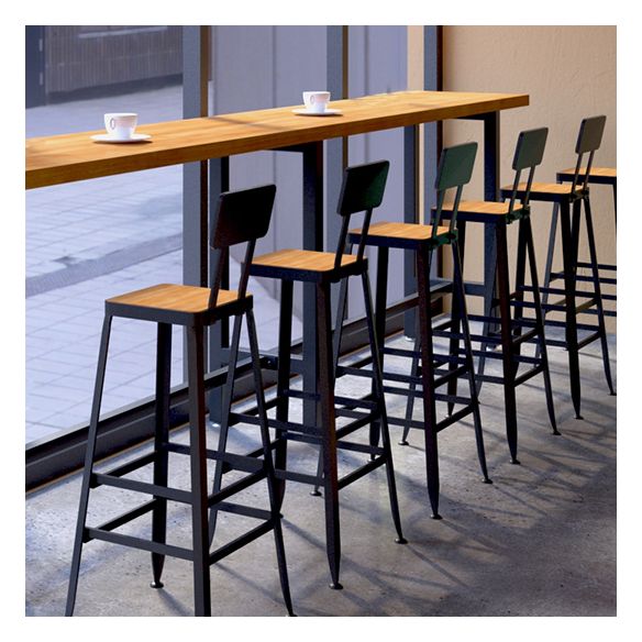 Brown Modern Style Table Solid Wood and Iron with Footrest Coffee Shop Bar Table Clearhalo 'Bar Furniture' 'Bar Tables' 'bar_tables' 'furn' 'furn_bar_tables' 'Furniture' 'furniture_bar_tables' 'Kitchen & Dining Furniture' 1200x1200_4be90a7f-0b63-4bb3-bace-ce896e5bd631