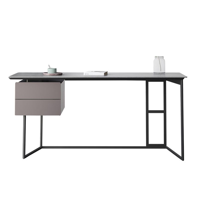Rectangular Industrial Writing Desk 2-Drawer Office Desk with Metal Legs Clearhalo 'furn' 'furn_office_desk' 'Furniture' 'Office Desks' 'Office Furniture' 'office_desk' 1200x1200_4be98199-0fed-4d56-a470-b3900b3c8124