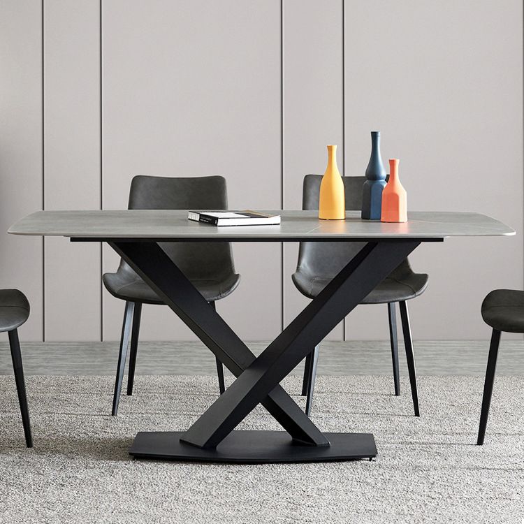Modern Sintered Stone Gray Dining Set with Rectangle Tabale and Metal Base Dining Set Clearhalo 'Dining Room Sets' 'Dining Tables & Seating' 'dining_room_set' 'furn' 'furn_dining_room_set' 'Furniture' 'furniture_dining_room_set' 'Kitchen & Dining Furniture' 'kitchen&dining_furn' 'kitchen' 1200x1200_4bea6143-cc8e-4199-a368-b7d76598cf23