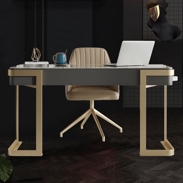Contemporary Curved Office Desk Stone Sled Writing Desk with 2 Drawers Clearhalo 'furn' 'furn_office_desk' 'Furniture' 'Office Desks' 'Office Furniture' 'office_desk' 1200x1200_4beef2b8-758c-488b-af0e-0d4f056c1ccd