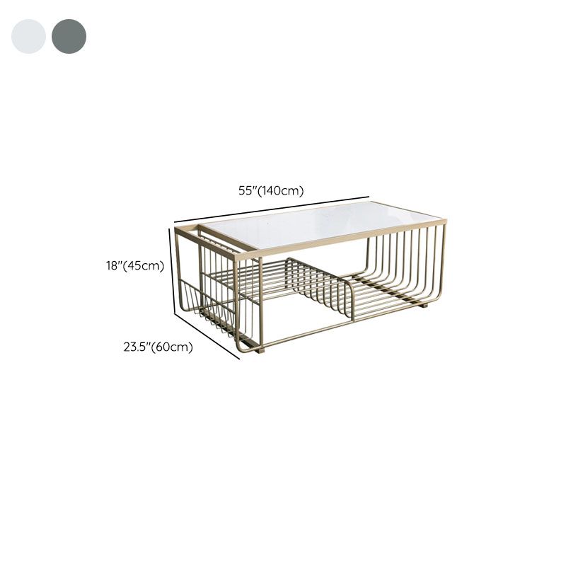 Mesa de centro rectangular Glam con 3 estantes y mesa de cóctel con tapa de mármol