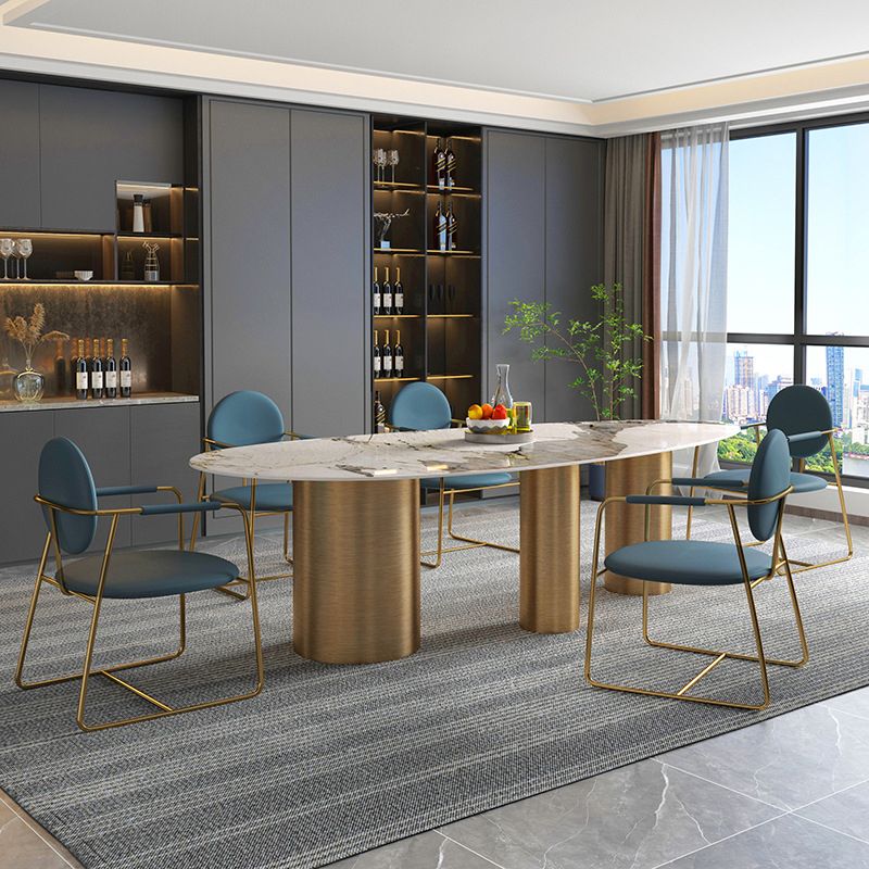 Luxury Sintered Stone Top Dining Table Rectangle Table with 3 Legs in Gold