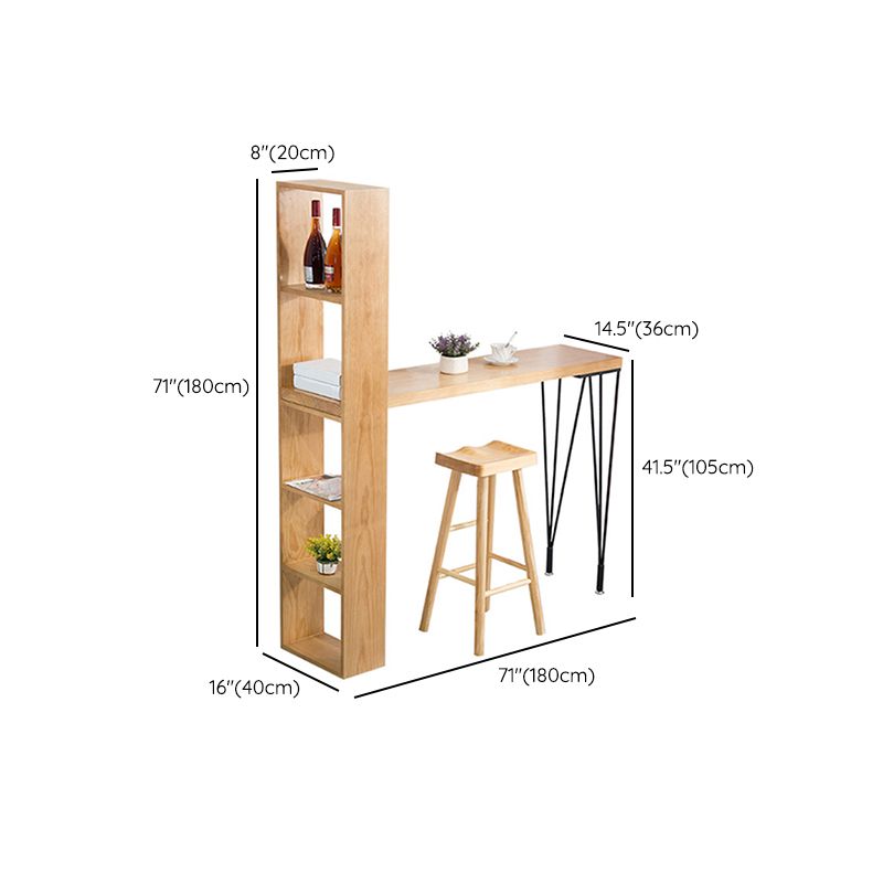 Mesa de bar rectangular, mesa moderna de madera maciza con altura y estantes