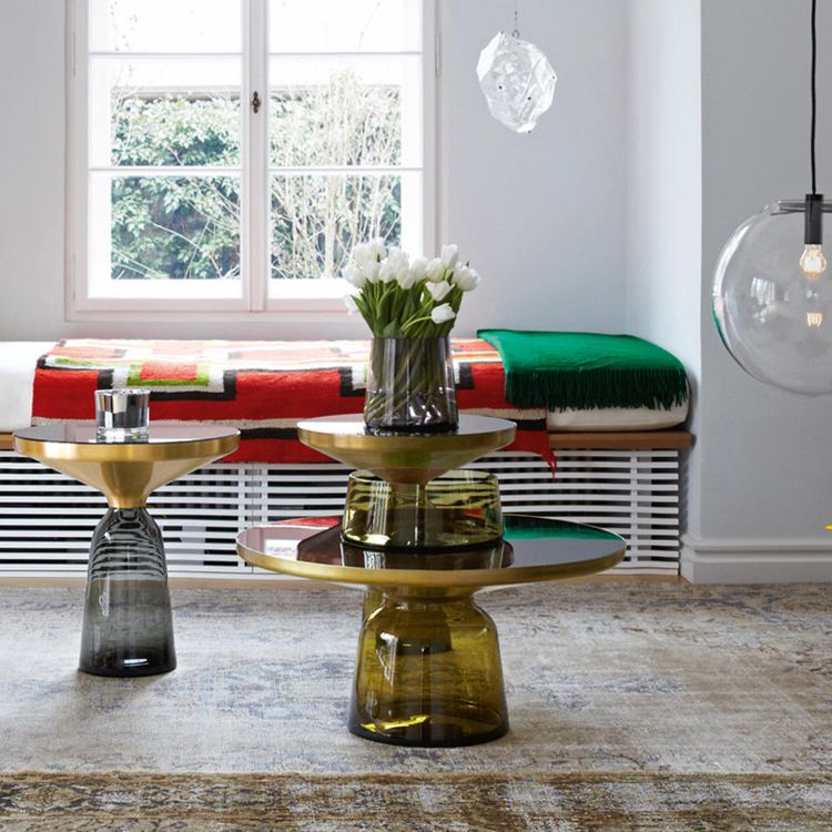 Glass Top End Table Modern Pedestal Sofa Side Table for Living Room